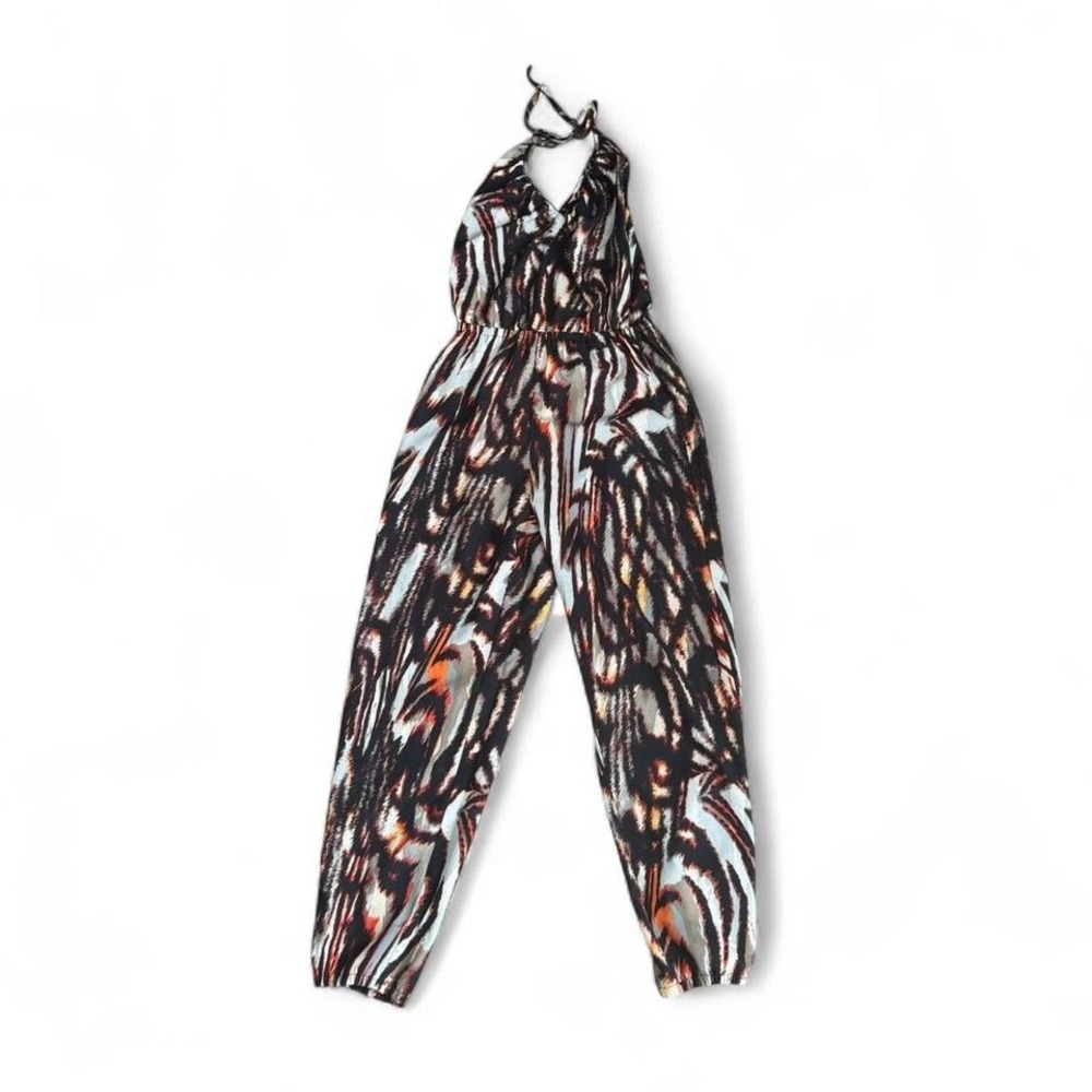 Y2K Bebe Jumpsuit Women's Size 00 Halter Animal Print Tiger Eclectic Harem‎